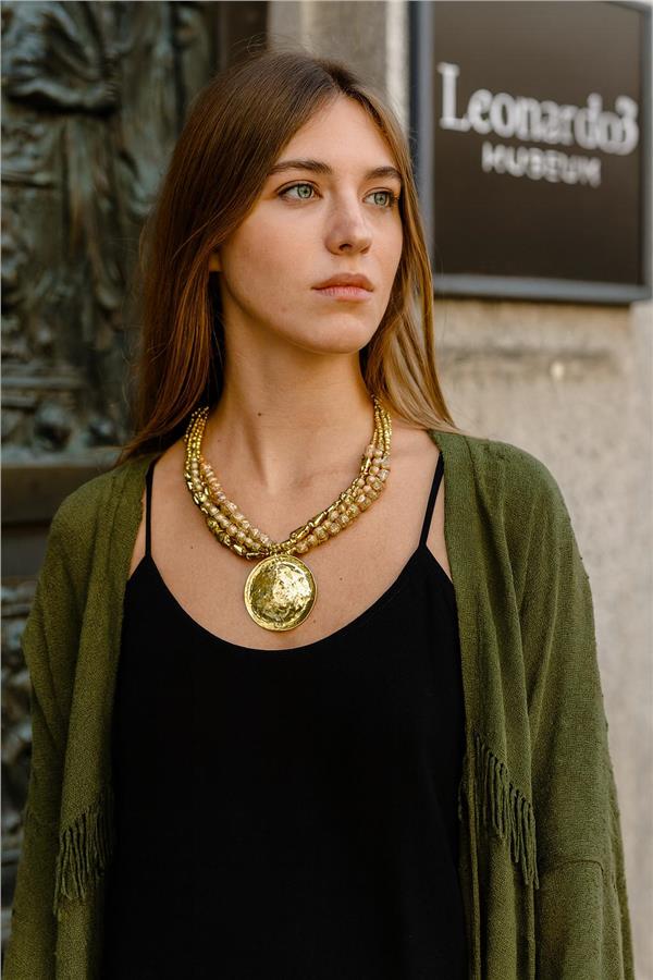 Nicole Gold Renk Boncuklu Çoklu Kolye